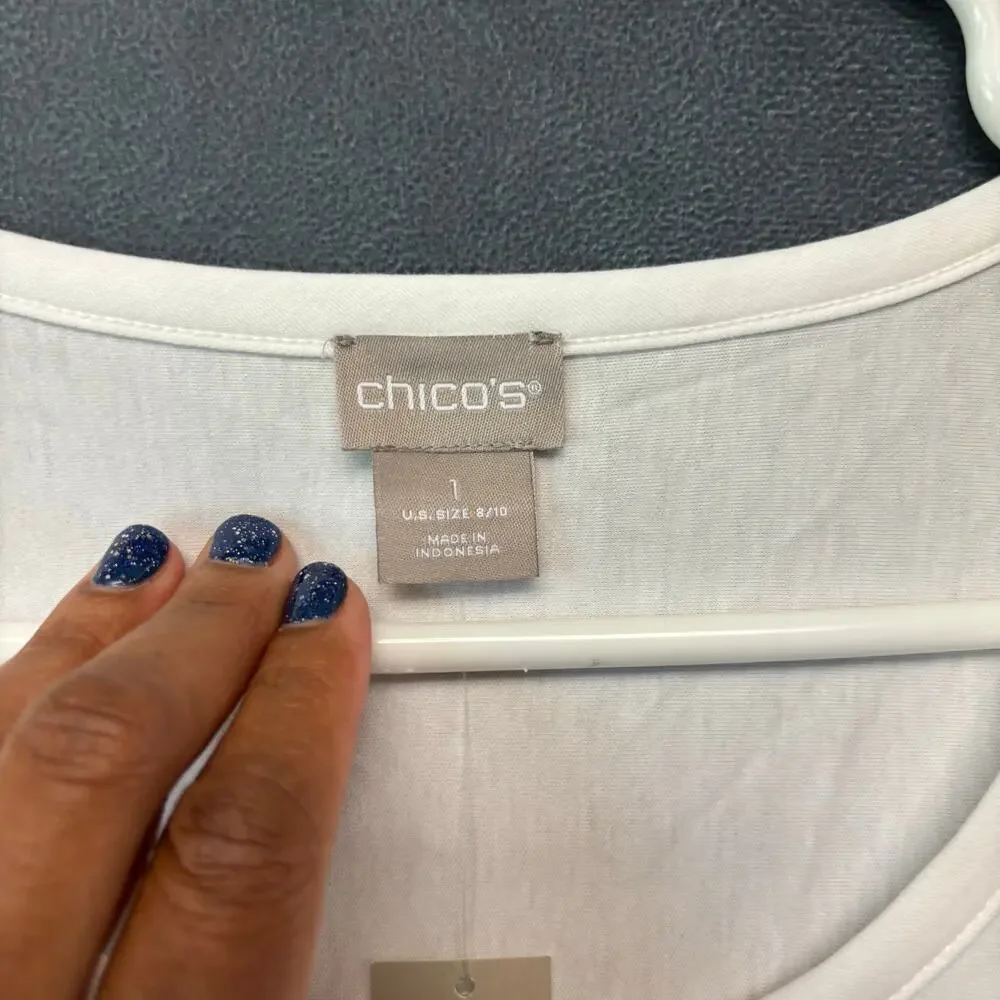Chico’s Maxi Dress NWT Sz 1 White Black Colorblock Sleeveless Asymmetrical Fairy - Picture 3 of 10